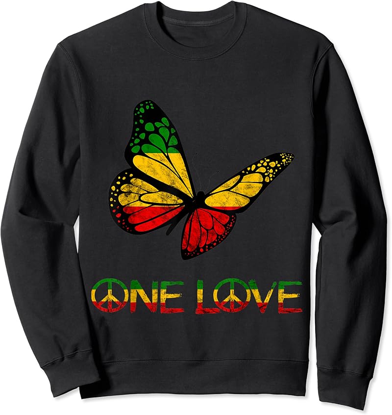 One Love Butterfly Rasta Reggae Peace Rastafari Roots T-Shirt - Tees.Design