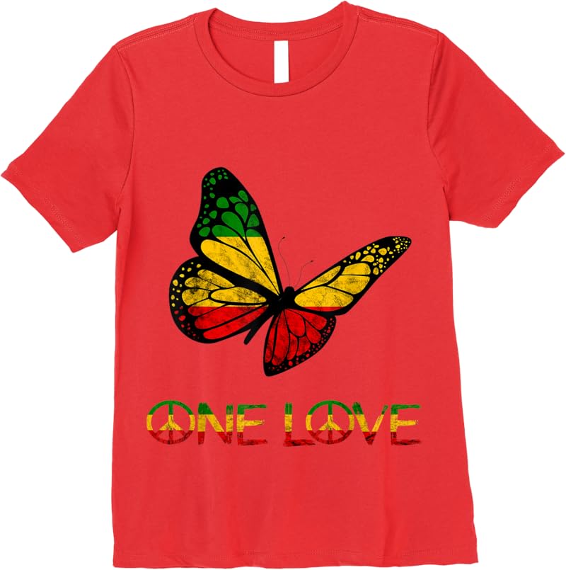 One Love Butterfly Rasta Reggae Peace Rastafari Roots T-Shirt - Tees.Design