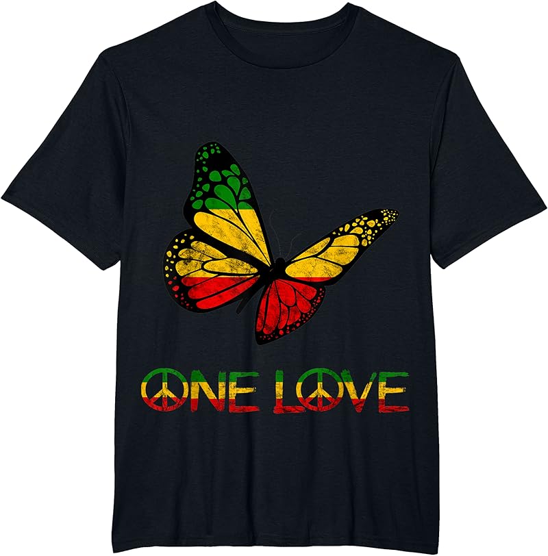 One Love Butterfly Rasta Reggae Peace Rastafari Roots T-Shirt - Tees.Design