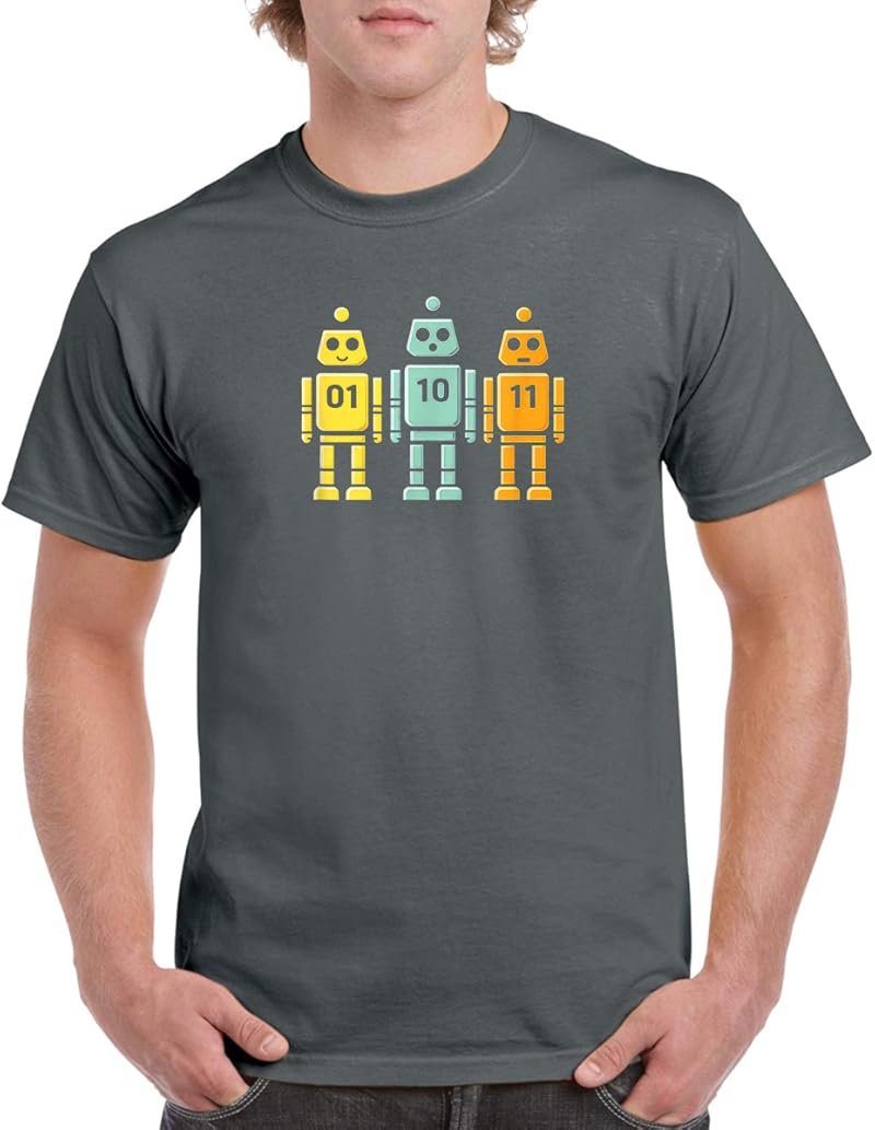 01 10 11 Robot Binary T-Shirt Dark Heather