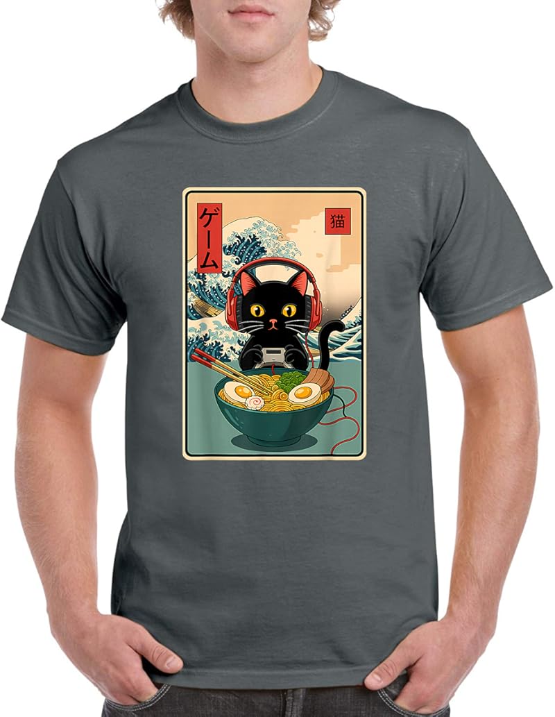 Kawaii Gamer Cat Ramen Retro Japanese Funny Cat Gaming T-Shirt - Tees ...