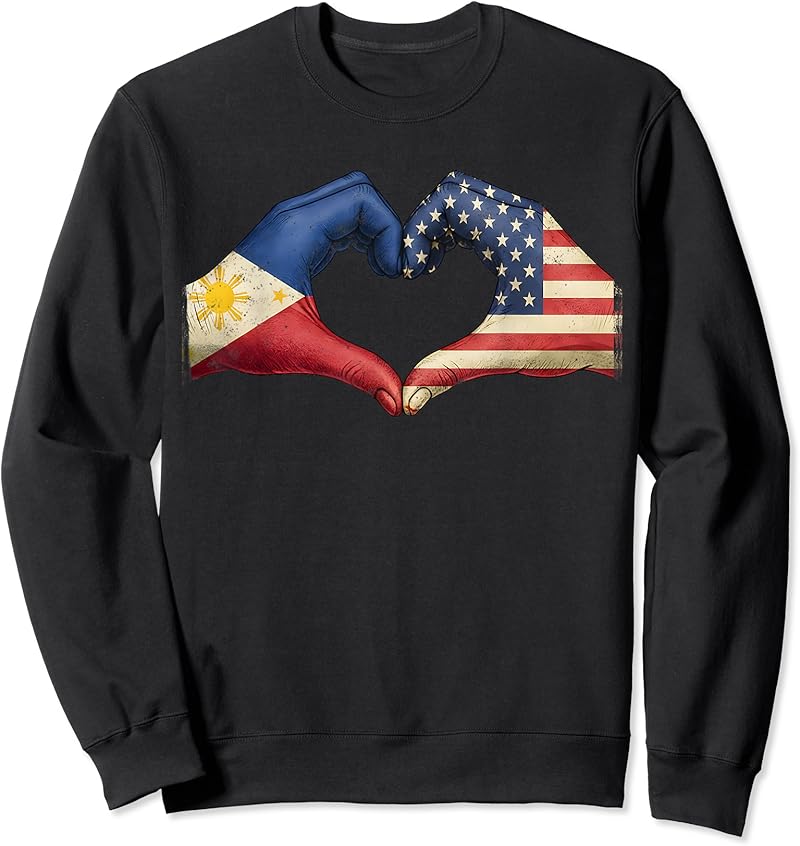 Philippines USA Flag Heart Hands Vintage Unity Culture Art T-Shirt ...