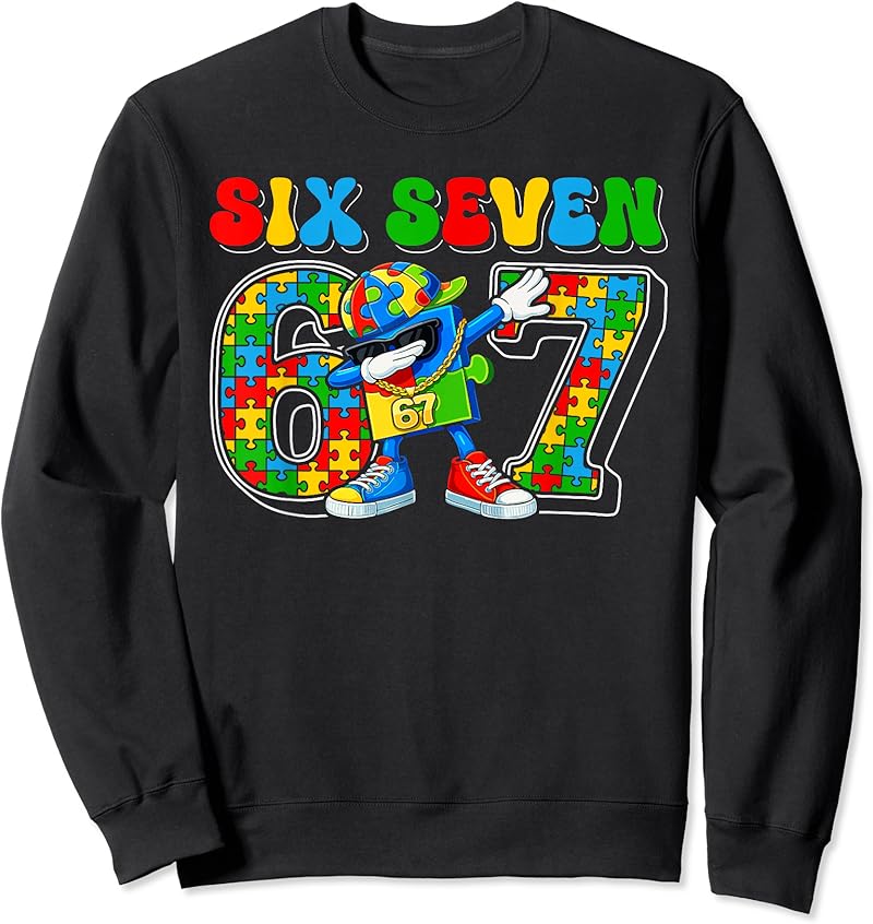 Six Seven Autism Awareness 67 Meme Autism Puzzle Kids Boys T-Shirt ...