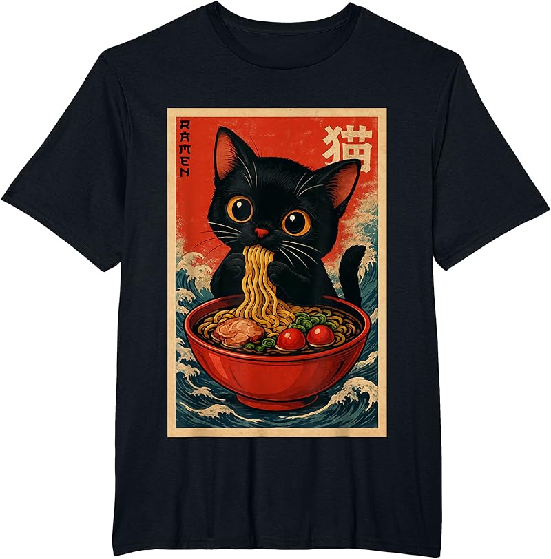 Kawaii Anime Cat Ramen Japanese Graphic Tees Men Women Teens T-Shirt ...