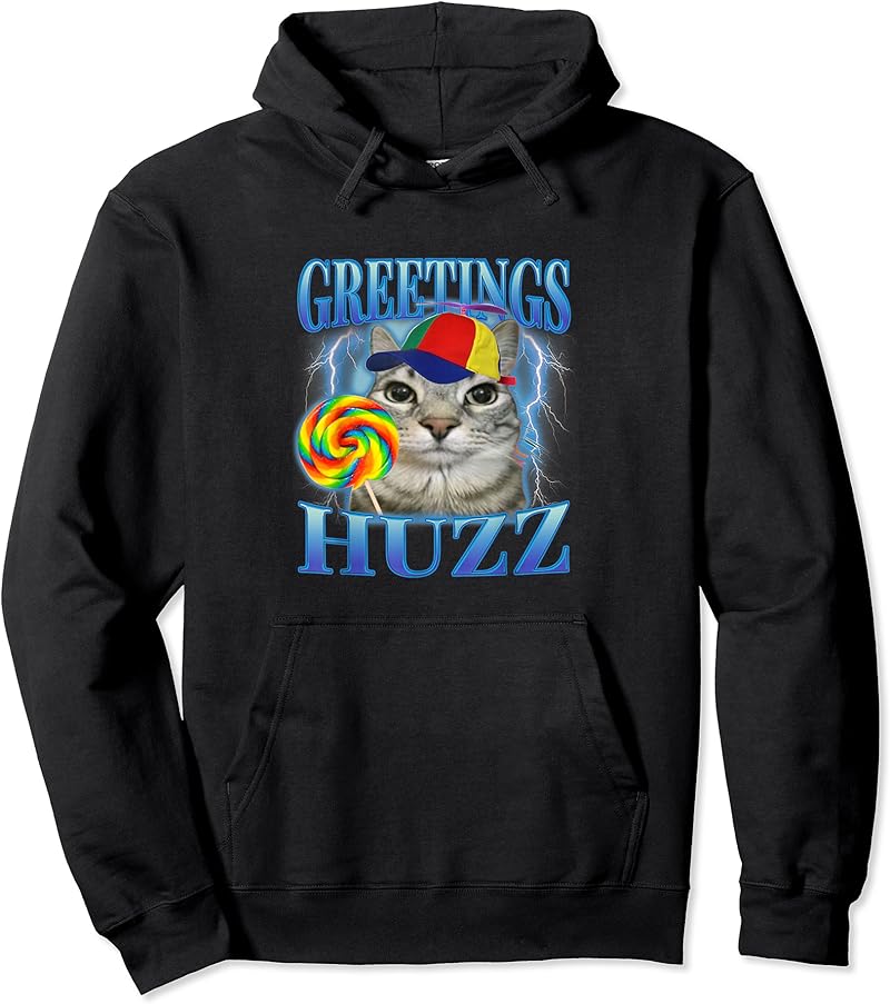Lollipop Cat Meme Greetings Huzz Funny Silly Cats Brainrot T-Shirt ...