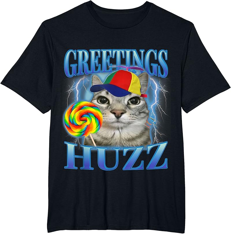 Lollipop Cat Meme Greetings Huzz Funny Silly Cats Brainrot T-Shirt ...