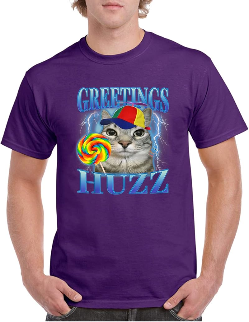 Lollipop Cat Meme Greetings Huzz Funny Silly Cats Brainrot T-Shirt ...