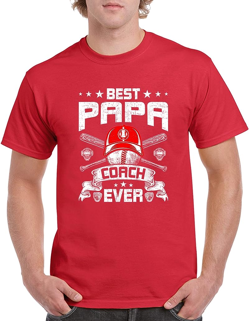 Best Papa Coach Ever Baseball Lover Dad T Shirts Red