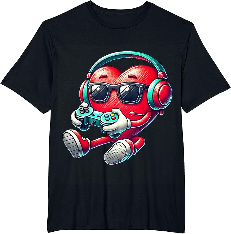Valentines Day Heart Gamer Video Gaming Boys Men Kids Tees T-Shirt ...