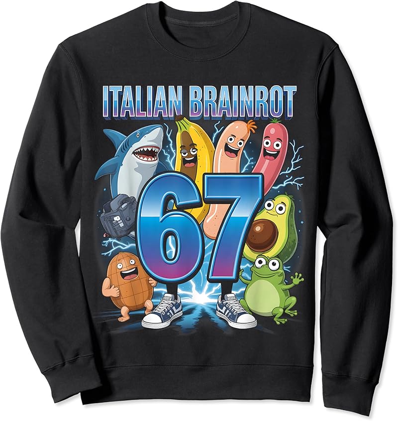 67 Brainrot Italian Meme Funny 67 Kids Costume Six Seven 6-7 T-Shirt ...