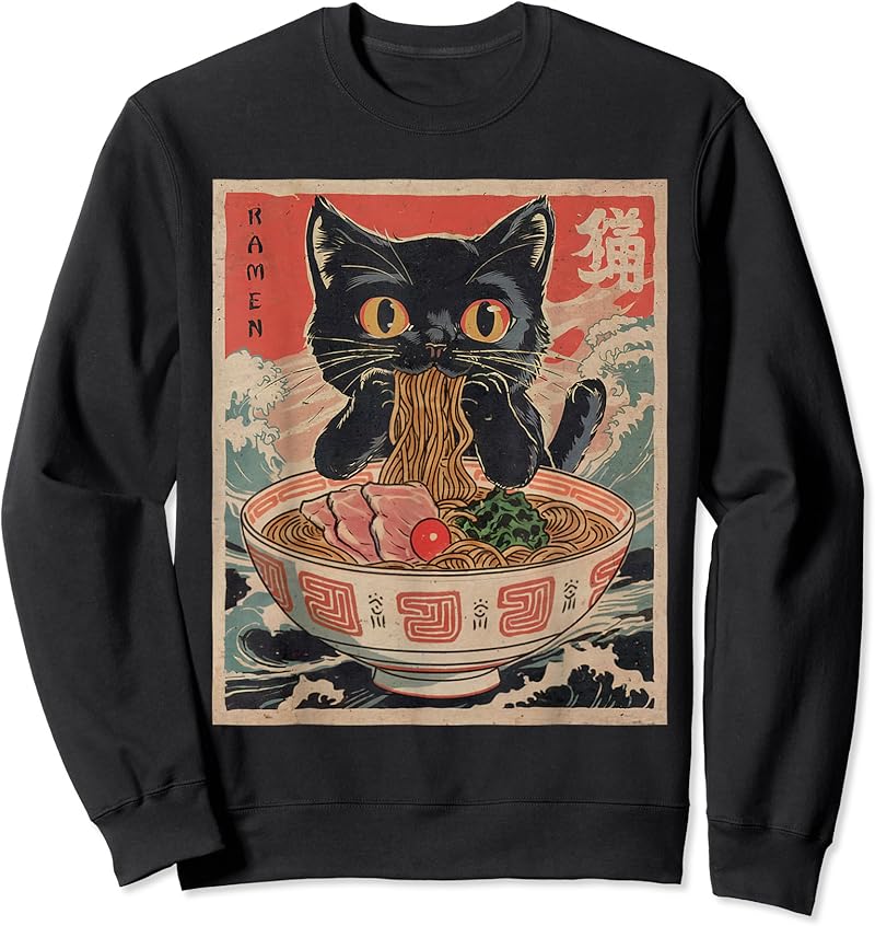 Anime Cat Ramen Japanese Funny Graphic Tees Kawaii Cat Anime T-Shirt ...