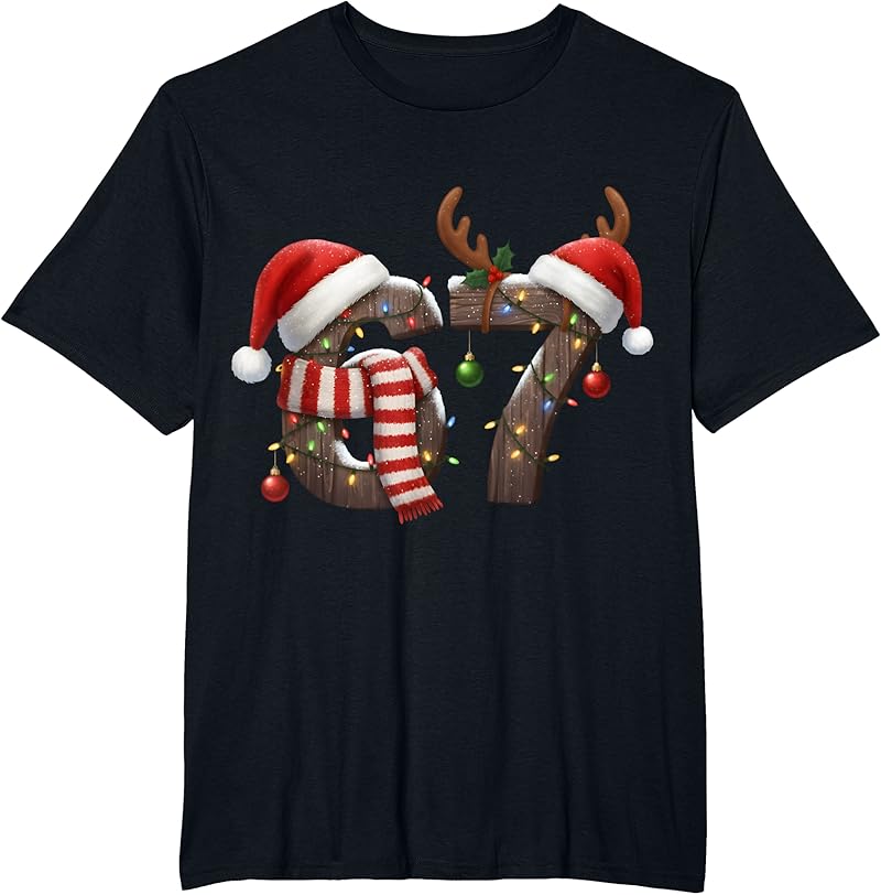Funny Six Seven Meme 6-7 Xmas 67 Christmas Lights Brain Rot T-Shirt ...