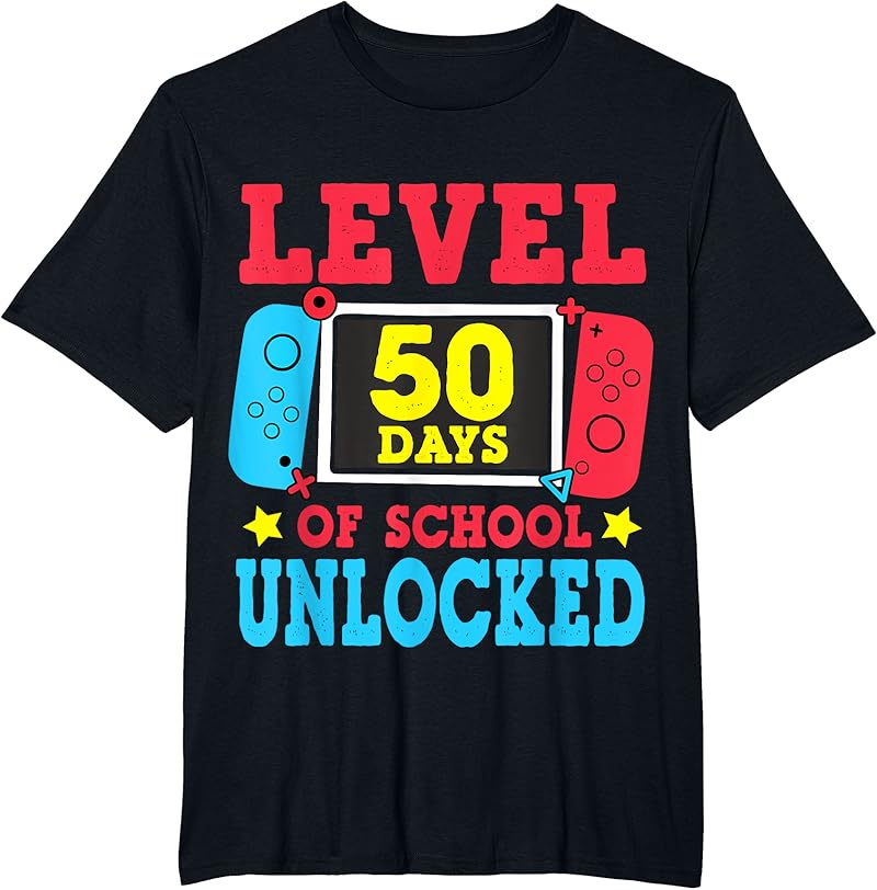 Level 50 Days Of School Unlocked 50Th Day Of School T-Shirt - Tees.Design