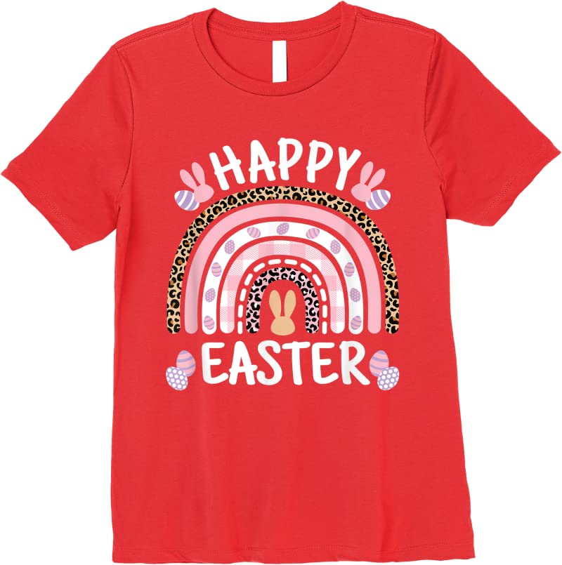 Order Cute Happy Easter Leopard Rainbow Easter Bunny Easter Eggs T Shirts Red