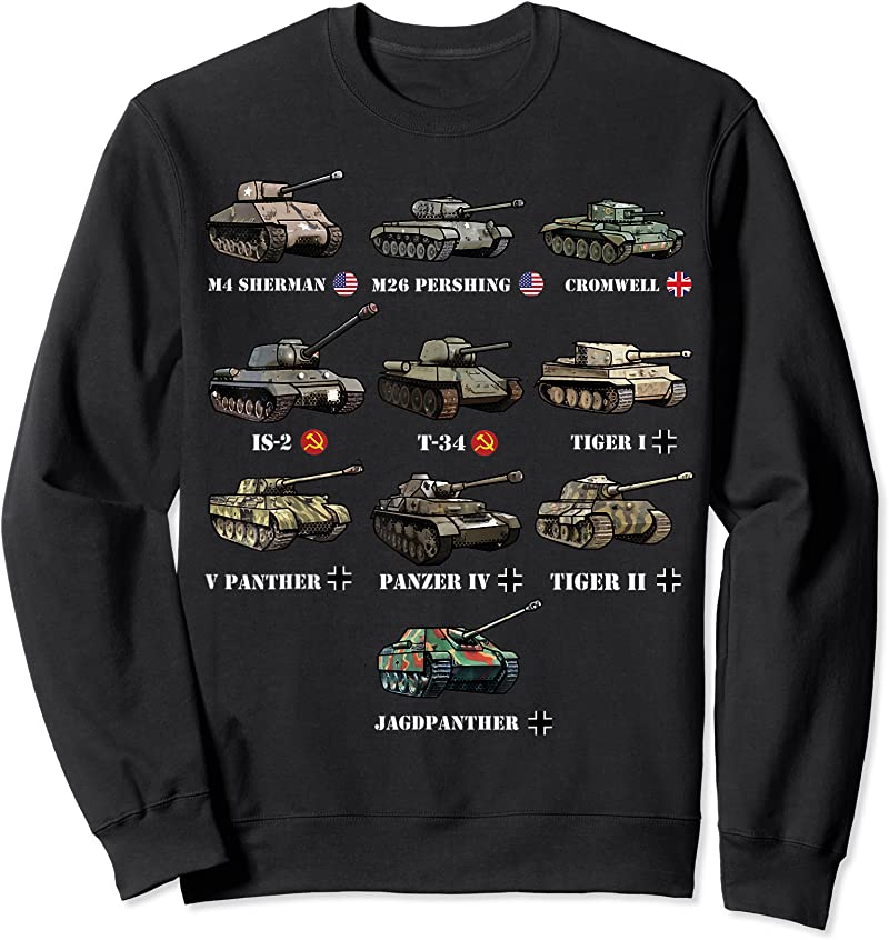 T-shirt Top 10 Chars WW2 – M4 Sherman, Panzer IV, T-34, Tiger I, IS-2 – Design Militaire – Col Roulé – 100% Coton