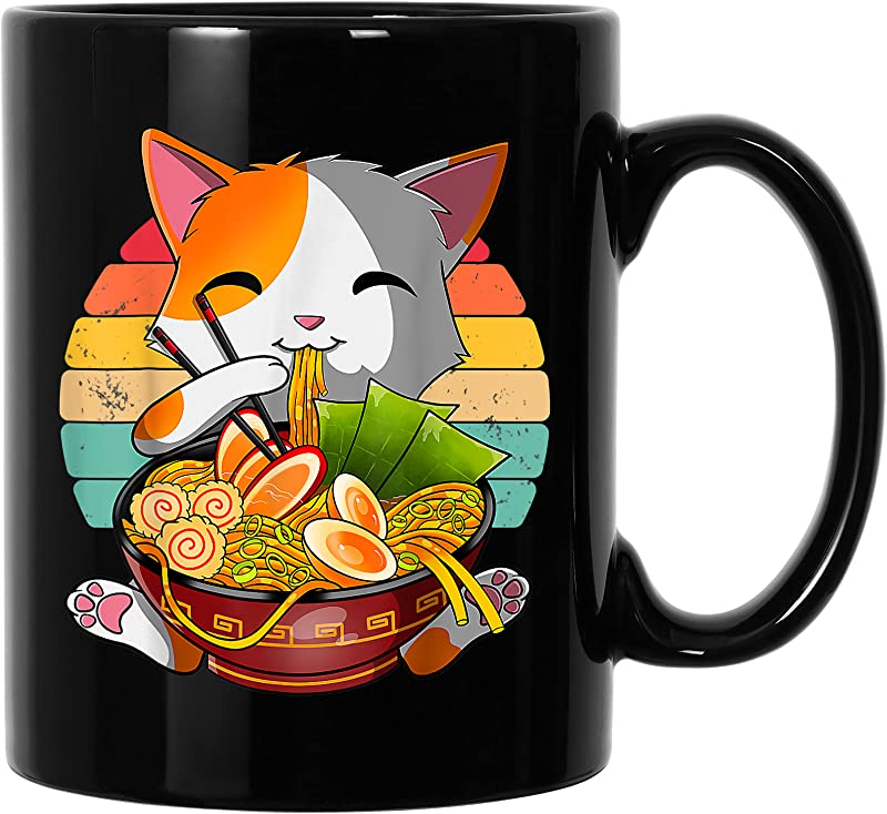 New Kawaii Ramen Cat Japanese Neko Noodle Funny Vintage Anime T Shirts ...