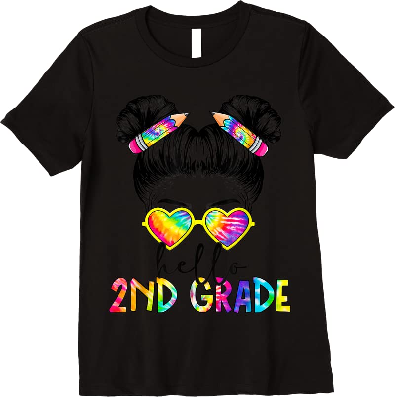 Unisex Hello 2nd Second Grade Messy Bun Back To School Tie Dye Girl T Shirts Unisex Hello 2nd Second Grade Messy Bun Back To School Tie Dye Girl T Shirts